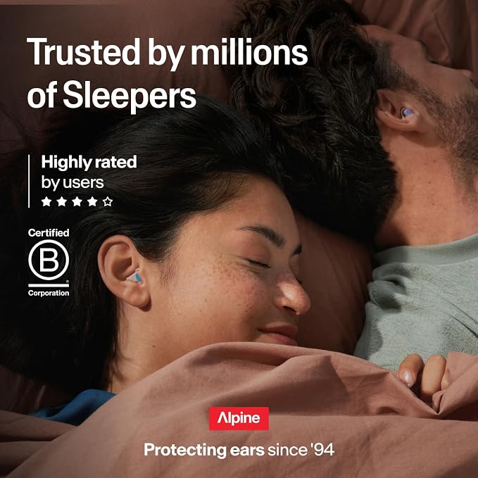 Alpine SleepDeep Earplugs for Sleeping – Side Sleepers & Snoring – Ultra-Soft Noise Reducing Earplugs – 27dB SNR – Hypoallergenic, Silicone-Free – 1 Pair (M)