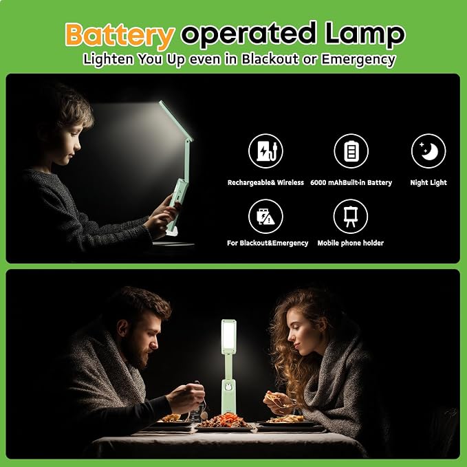 VAVOFO Cute Bunny Desk Lamp, Foldable LED Rechargeable Eye-Caring Reading Light, 3 Color Modes Dimmable Night Light for Kids Girls Bedroom Study Dorm Room (Mint Green)