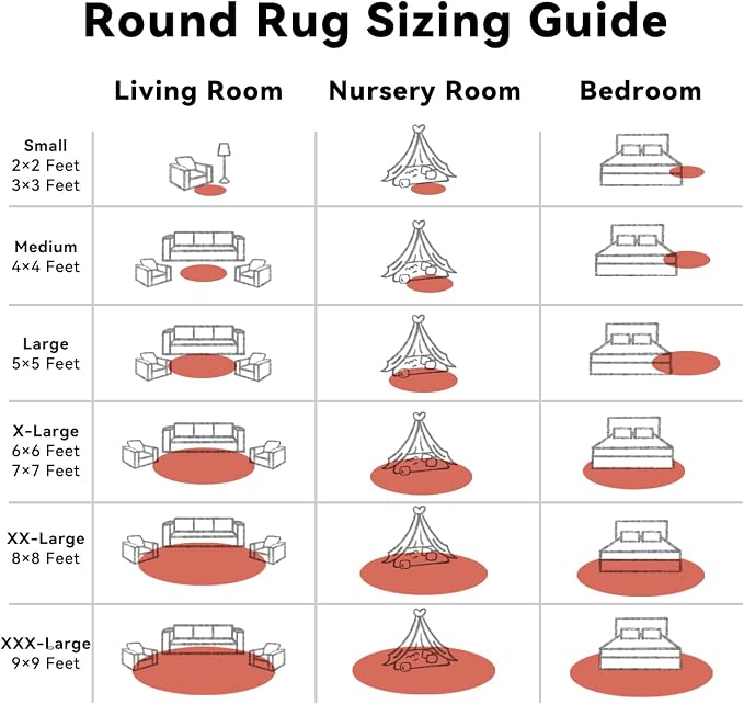 OLANLY Rust Red Round Rugs for Bedroom - Machine Washable, 8 ft Circle Area Rugs for Living Room, Soft and Fluffy Shaggy Carpet for Teen Girl and Boys, Nursery Rooms, Dorms, Home Decor Aesthetic