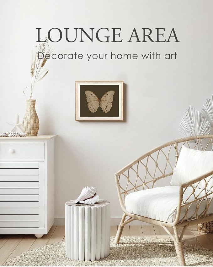 VIYYIEA Framed Butterfly Wall Art for Living Room, Vintage Cream Butterfly Canvas Painting, Rustic Nature Themed Picture Home Decor for Bathroom Bedroom Entryway, 10×12inch