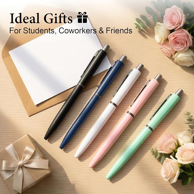 Cambond Ballpoint Pens Black Ink - Metal 1mm Medium Point Smooth Writing Click Pens Bulk, Bulk Retractable Nice Pen for College Student Office Woker Nurse Men Women(5 Pens with 5 Refills)