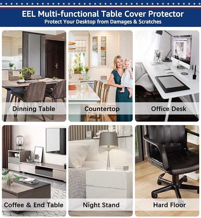 Easy Easy Life Clear Desk Mat Pad 14’’x24’’ Transparent PVC Desk Blotter Plastic Vinyl Desk Pad on Top of Desks Waterproof Writing Desk Pad Table Cover Protector Mat with Mouse Pad for Office Desktop