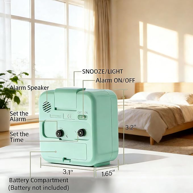 Alarm Clock, Travel Clock Loud Alarm,Luminous,Night Light,Snooze | Analog Alarm Clock Silent No Ticking Battery Operated, Quiet Small Desk Clock for Bedrooms Deep Sleeper Adults Kids, Easy Set