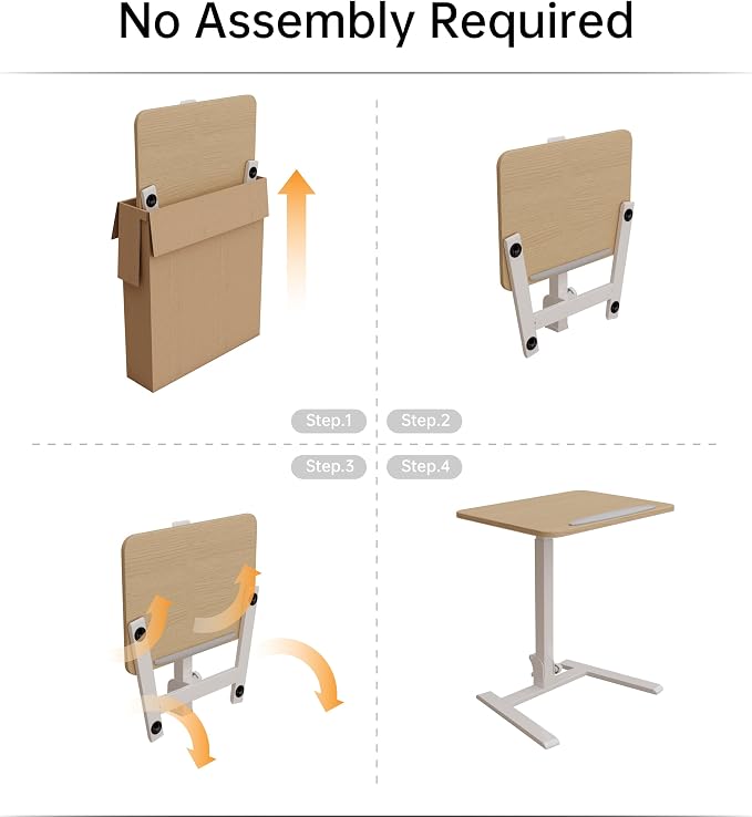 alawooder 25 Inch Mobile Folding Desk - No Assembly, Pneumatic Sit-Stand, 29-42" Height Adjustable Rolling Laptop Desk with Hidden Wheels, 0-90° Tilt Top for Home Office, Craft & Study