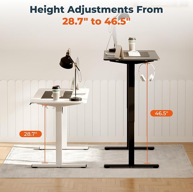 Adjustable Stand Up Desk with Memory Preset, 55 x 24 Inch Standing Desks Electric Desk for Home Office with Splice Board (Black)