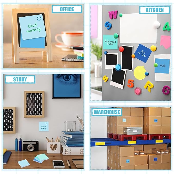 Sticky Notes 3 x 3 Inch Coastal Colors Self Stick Pads Blue Color Notepads Easy to Post for Home, Office, Notebook,100 Sheets/pad(6 Packs)