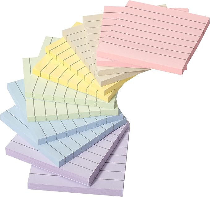 Mr. Pen- Lined Sticky Notes, 3" x 3", 12 Pads, 60 Sheets/Pad, Morandi Color | Bulk Sticky Notes with Lines, Ruled Post Stickies, Memo Pads, Self-Stick Note Pad for Office, School, Home, Study