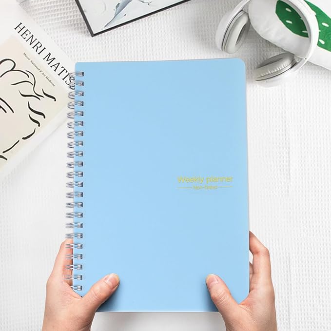 Undated Weekly Planner with Goal & Habit Tracker Notebook, Small A5 To Do List Week Planners Spiral Binding Personal Goal Journal Non Dated Weekly Planner Simple Agenda Planners for Work Kids School