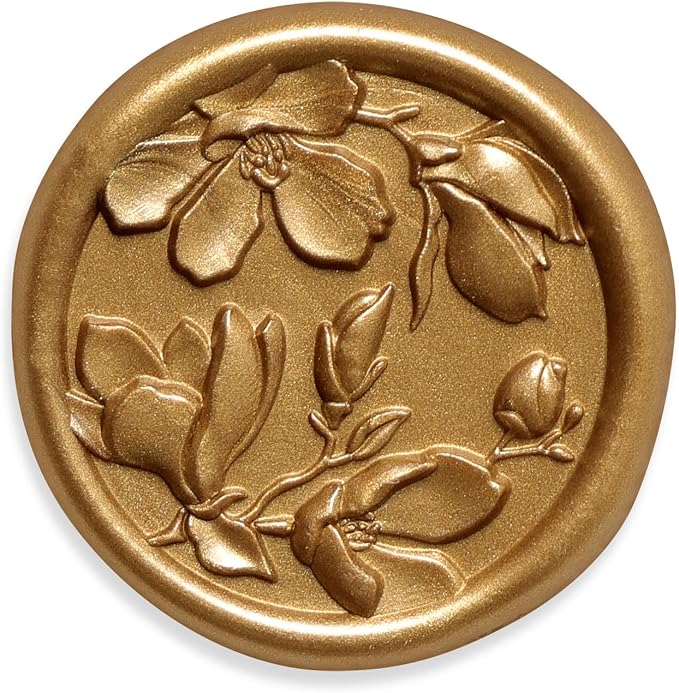 UNIQOOO Wax Seal Stickers - 3D Magnolia Wedding Invitation Envelope Botanical Seal Stickers, 50 Pcs Self- Adhesive Antique Gold Stickers, Perfect for Invitation, Christmas, Gift Wrapping, Party