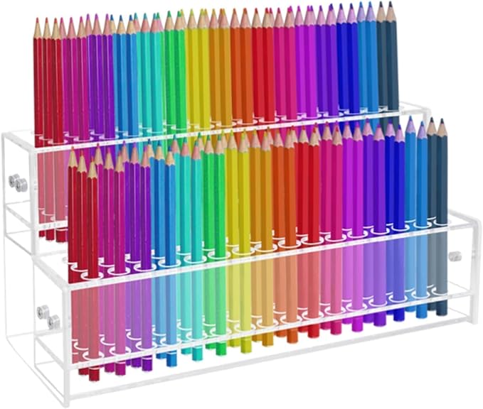 96-Slots Acrylic Pen Holder,2-Tier Pen Display Stand for Craft Shows,12mm Beadable Pens Stand Paint Brush Holder Pencil Organizer Makeup Brush Rack Art Brush Organizer for School Classroom Supplies