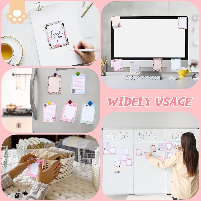 Chiisong 12 Pieces Cats Sticky Notes Cute Cat Gift Self Stick Notepads 3x4 Inch Kawaii Memo Notes for Animal Lover Cartoon Animal to Do List for Office Home Supplies Roommates Gift