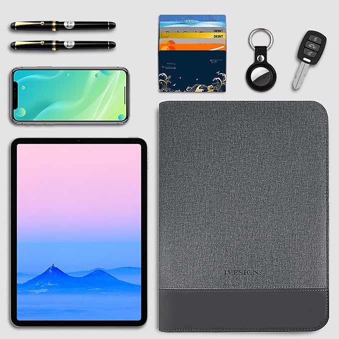PU Leather Padfolio with Double Zipper, 10.1" Tablet Sleeve, Card Slots & Writing Pad - Multi-Functional Portfolio Binder for Documents, Business Card Organizer & Office Accessories