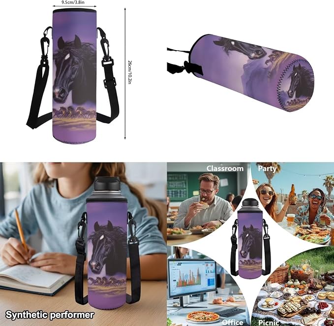 4 Pcs Western Horse Backpack Set - Elementary School Backpacks for Boys Girls with Lunch Box - 17 Inch Purple Bookbag for Kids Ages 6-10 Back to School - Lightweight & Portable