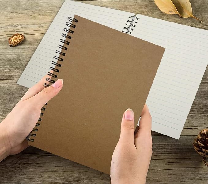 Yansanido Spiral Notebook, 4 Pcs A5 Brown Craft Softcover 8mm Ruled 60 Sheets -120 Pages Journals for Study and Notes (4PCS Brown Lined)