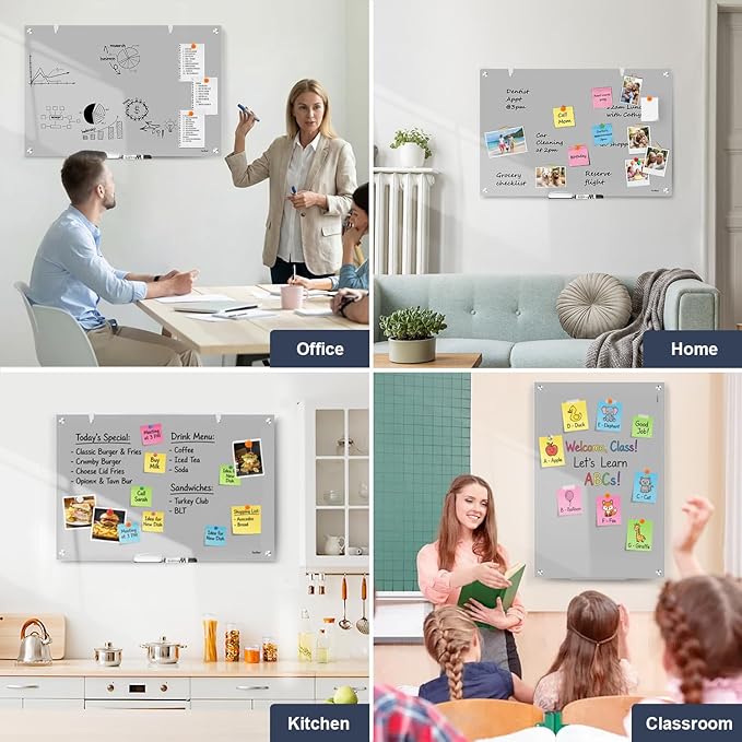 Glass Whiteboard for Wall, TANKEE 36 x 24 Inches Magnetic Glass Dry Erase Board, Frameless Large White Board for Office School Home Classroom, 3x2 Feet
