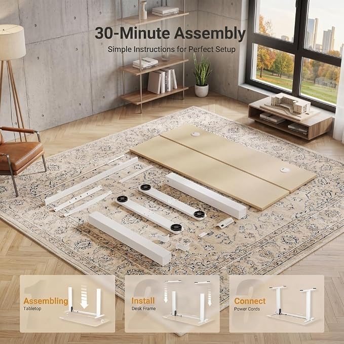 Claiks 55 x 24 Inch Nature Electric Standing Desk | Adjustable Height, Sit Stand, 3 Memory Presets, Cable Management, Spacious Ergonomic, Home Office & Bedroom