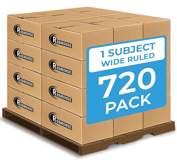 Rosmonde 1000 Packs (Pallet) 1 Subject Notebooks, Spiral Notebook Bulk, Wide Ruled, Pallet of Notebooks, 70 Sheets (140 pages), 8 x 10-1/2", Bulk Spiral Notebooks for School & Office, 4-7 Days Transit