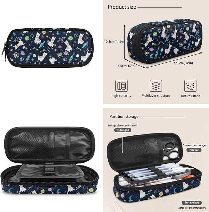 ZFRXIGN Planet Alpaca Teen Girls Backpack for School with Cute Pendant 17inch Middle High School Bag and Insulated Lunch Box Portable Pencil Case Blue Bagpack Set