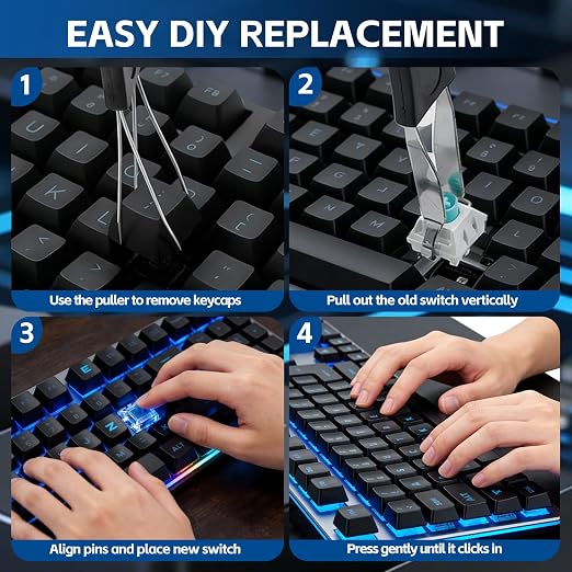 10 Pcs Keyboard Switches, 3 Pin Dustproof Mechanical Keyboard Switches, Clicky, Accurate Typing, Keyboard Clicker for Gaming, Typing, DIY Custom Keyboards & Clickers for 3D Prints (Blue)