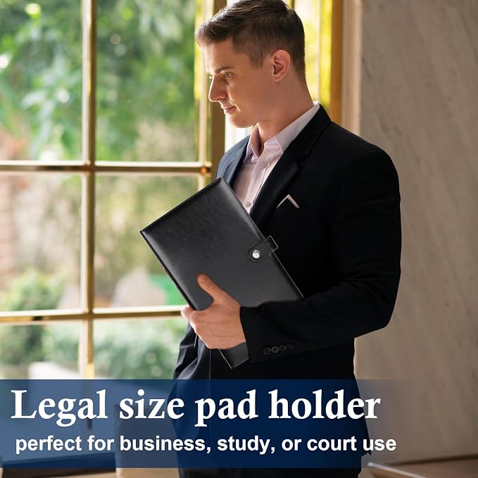 1Pack Legal Size Portfolio Padfolio PU Leather with 8.5 x 14 inch Tearable Legal Pad Holder 50 Sheets Leather Portfolio Folder Binder for Interview Attorneys Business Black