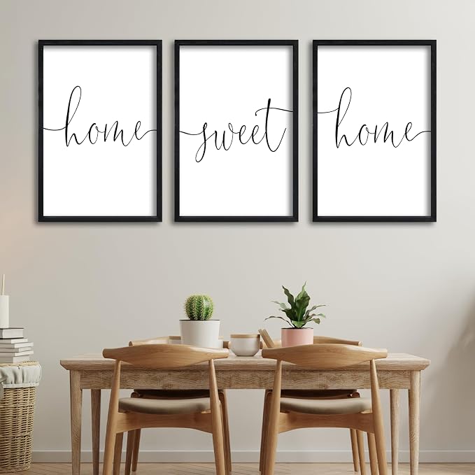 RLWangChao Home Sweet Home Sign Set of 3 Wall Art Decor 16"X11" Vintage Bedroom Above Bed Minimalist Modren Living Room Wooden Framed Warm And Cozy Family Wall Hanging Decoration (Black)