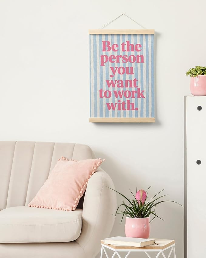 FGFK Inspirational Pink and Blue Office Wall Art Poster Hanger Frame, Be the Person You Want to Work with Motivational Teamwork Canvas Prints Framed Wall Decor for Office Workplace, 12x16 Inch