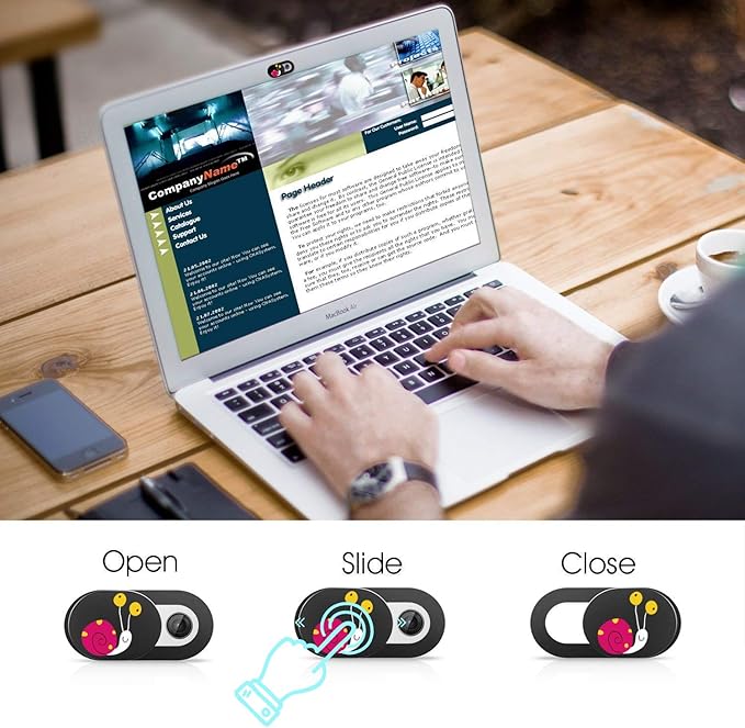 SIREG Webcam Cover Slide 0.027in Ultra Thin Web Camera Cover for Laptops Smartphone PC Tablets for Protecting Your Privacy Security (Snails-Black & 3 Pack)