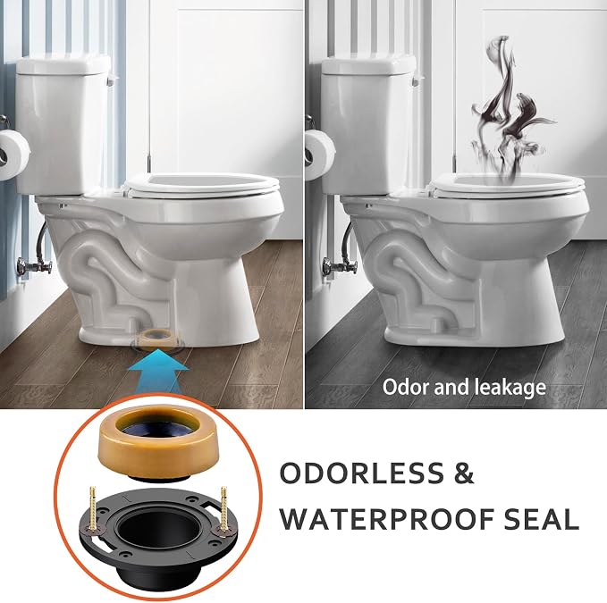 boeemi Toilet Flanges and Wax Rings for Toilets with Extended Flanges and Extra Thick Wax Rings for Floor Exit Toilets New Installation or Reinstallation 4" Waste Line for Plumbing Below Floor