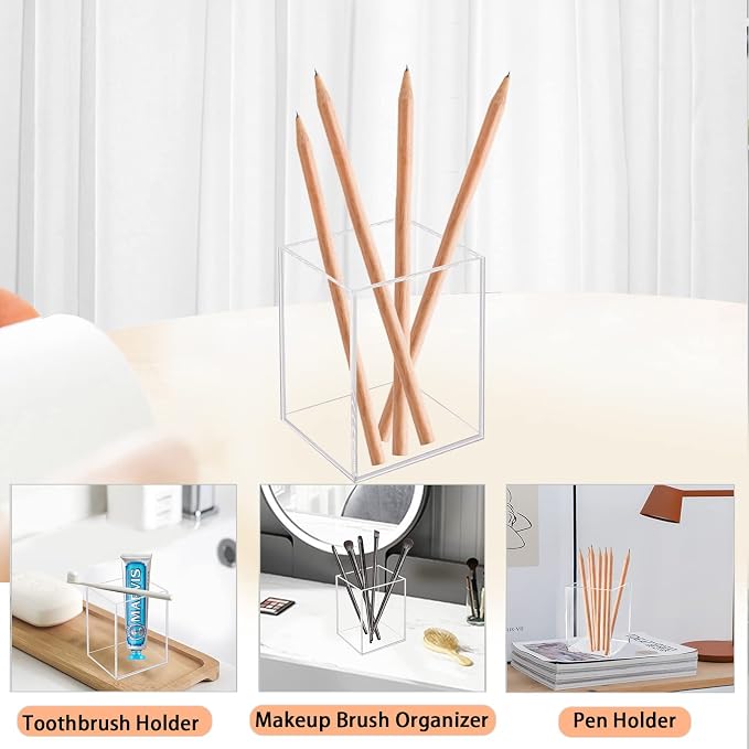 Ptaedex Acrylic Pen Holder Organizer, Clear Pencil Holder for Desk, 2 Pack | Pen Holder for Desk, Pen Cup Holder, Makeup Brush Holder, Marker Organizer Office Supplies, Desk Decor for Office Home School