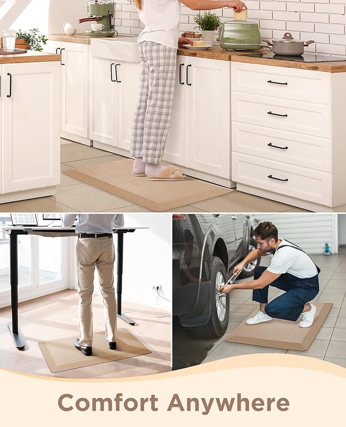 Ophanie Kitchen Mats for Floor,3/4 inch Thick,17x28 Anti Fatigue Cushioned Mat with 99+ Pairs of Anti-Slip Bottom Ridges,Kitchen Rugs,Waterproof,Comfort Ergonomic Standing Mat for Office,Home,Sink