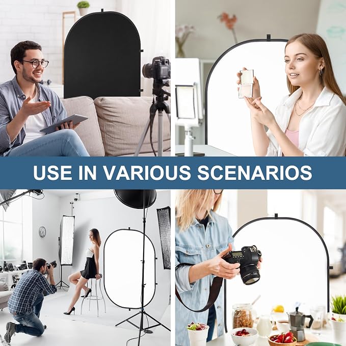 5X6.5ft Backdrop for Photography, Double Sided White Screen and Black Screen, 2 in 1 Collapsible and Reversible Background for Photography, YouTube Videos,and Live Streaming