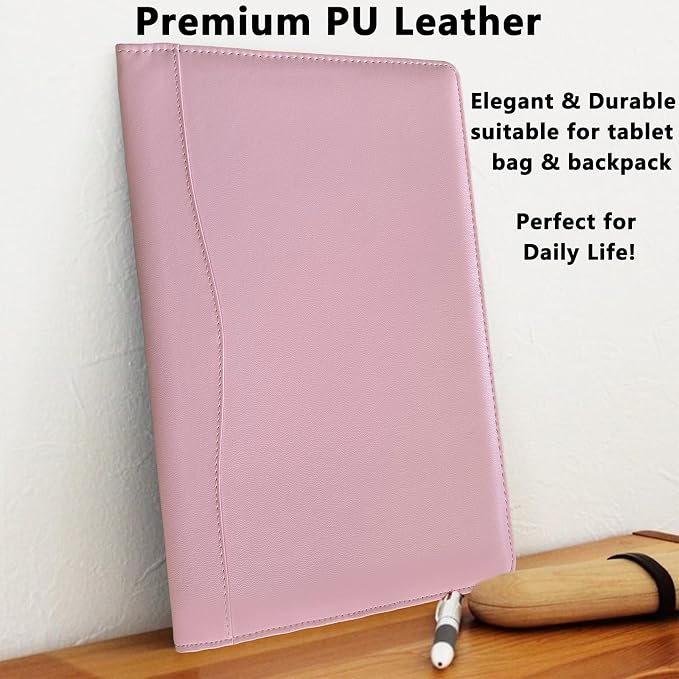 Portfolio Folder Padfolio with A4 Clipboard, PU Leather Portfolio Clipboard Business Binder Writing Clip Board Organizer for Legal Documents Business Card Men Women Pink