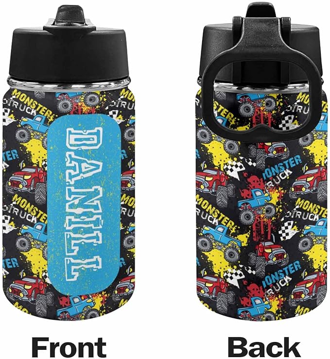 Personalized Cars Toddler Backpack with Name Custom Kids School Backpack for Boys Back to School Supplies Customized Name Schoolbag Bookbag and Water Bottle Cup&Pencil Pouch for Preschool Elementary
