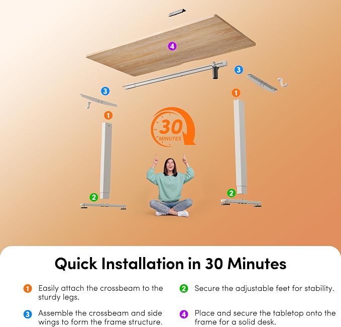 CubiCubi One-Piece Standing Desk, 48 x 24 Electric Height Adjustable Computer Desk, Sit Stand up Home Office Workstations with Whole-Piece Desktop, Maple