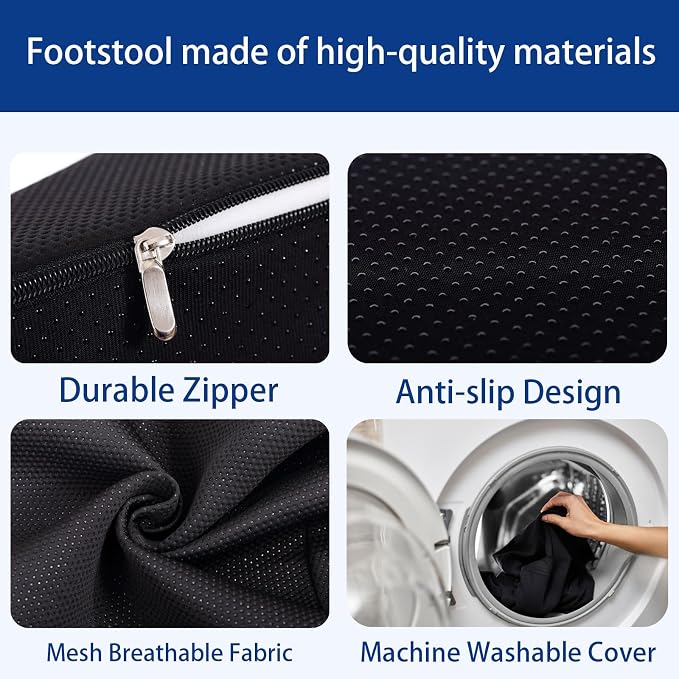 Foot Rest for Under Desk at Work, Ergonomic Under Desk Footrest with Washable Cover for Office, Home & Gaming Leg Elevation Pillow Black