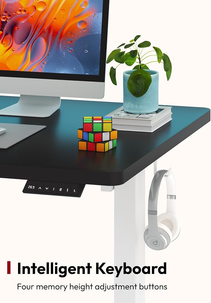 SANODESK One-Piece Electric Standing Desk, Seamless 60 x 24'' Ergonomic Height Adjustable Sit Stand Desk with Memory Presets for Home Office Computer Workstation, White Frame/Black Top