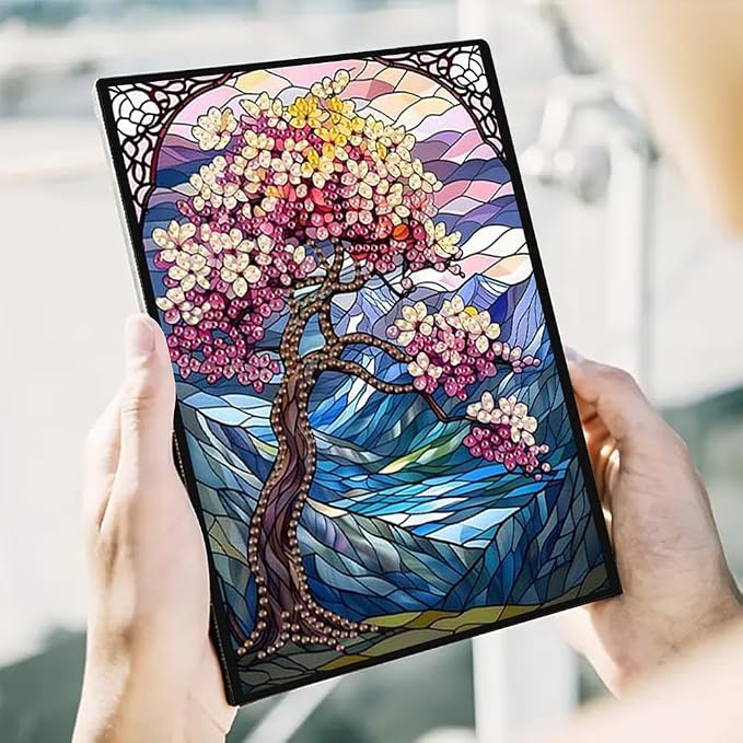 FRANDEK Color Tree Diamond Art Painting Notebook Handmade DIY A5 50 Pages Gem Art Kit, Crystal Rhinestone PU PU Journal for Creative Writing Sketching, Birthday Holiday Back To School Gift for Adults