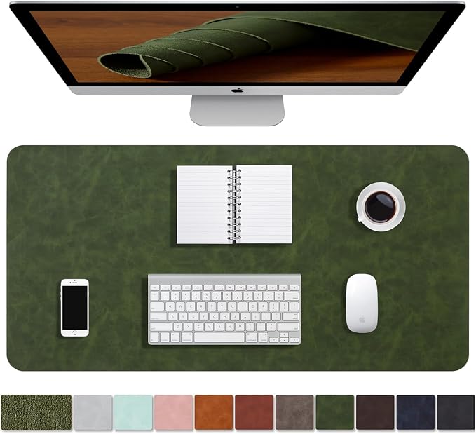 Distressed Leather Desk Mat - Non-Slip PU Leather Desk Pad Protector - Large Waterproof Mouse Pad Computer Keyboard Desk Mat Desk Accessories for Office & Home (Green, 36"x17")