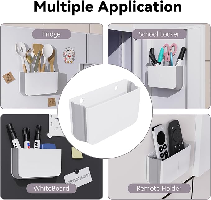 Magnetic Foldable Pen Holder, Magnetic Dry Erase Marker Pencil Holder, Strong Magnet Remote Holder Storage Organizer for Office, Whiteboard, Locker, Home Refrigerator, Desk Accessories(1 Pack White)