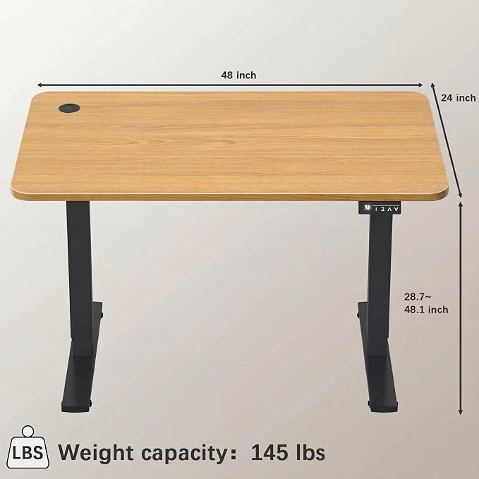 Furmax Electric Height Adjustable Standing Desk Large 48 x 24 Inches Sit Stand up Desk Home Office Computer Desk Memory Preset with T-Shaped Metal Bracket, Maple