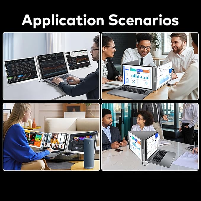 WGK Triple Portable Monitor, FHD 1200P IPS Laptop Monitor Extender Full Function Type-C/HDMI Ports, Foldable Dual Screen Extender for 13.3’’-17.3" Compatible with Windows, Mac