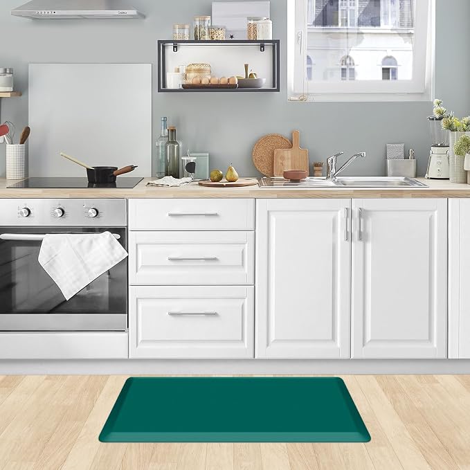 KitchenClouds Kitchen Mat Cushioned Anti Fatigue Rug 17.3"x28" Water Resistant, Non Slip, Standing and Comfort Desk/Floor Mats for House Sink Office (Dark Green)
