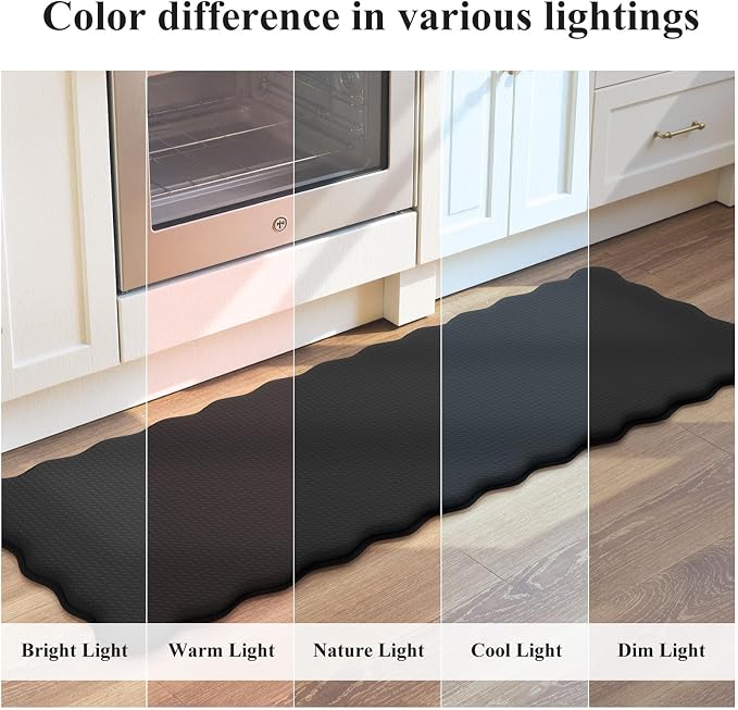 KIMODE Scalloped Kitchen Mats for Floor Cushioned Anti Fatigue Black Wavy | Paded Kitchen Floor Mat Non Slip,Farmhouse Kitchen Rugs Sink Sets of 2 Comfort Memory Foam Carpet for Office Laundry Dorm RV