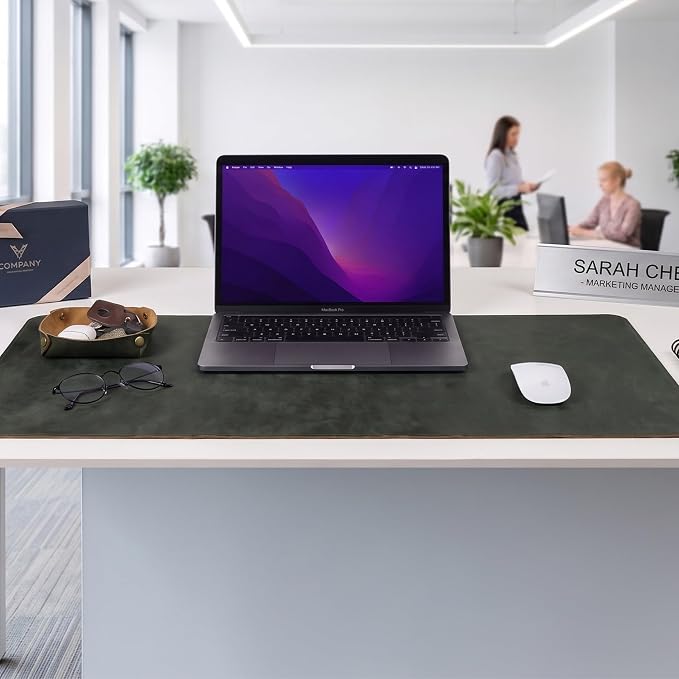 LEATHER VILLAGE Real Leather Desk Pad 3mm Thick Double Layer Desk Mat Olive | 32''x16'', Cover Blotter Large Full Grain Protector for Keyboard, Mouse & Laptop, Office Table Mat & Desktop Accessories