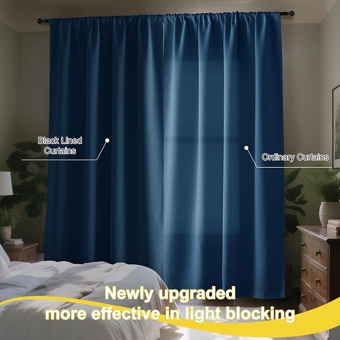 NICETOWN Moroccan Blue 100% Blackout Curtain Panels, 2 Pieces of 52x84 Inch Rod Pocket Window Drapes with Black Liner for Bedroom, Energy Smart & Noise Blocking Out Drapes for Baby Room
