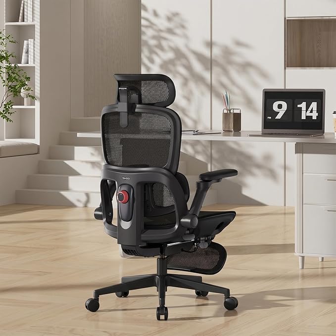 SIHOO B300 PRO Ergonomic Office Chair with Footrest, Adjustable Mesh Desk Chair with 4-Directional Lumbar & Height-Adjustable Backrest, 6D Armrests, Swivel Computer Chair for Long Hours, Black