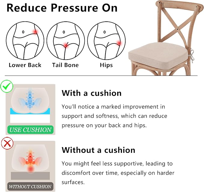 Nordjager Chair Cushions for Dining Chairs, 6 Pack Memory Foam Cushion | 2.5" Thick Chair Cushion; Waterproo Surface with 17" x 16" Size for Kitchen & Dining Chairs, Secure Ties and Washable Cover.