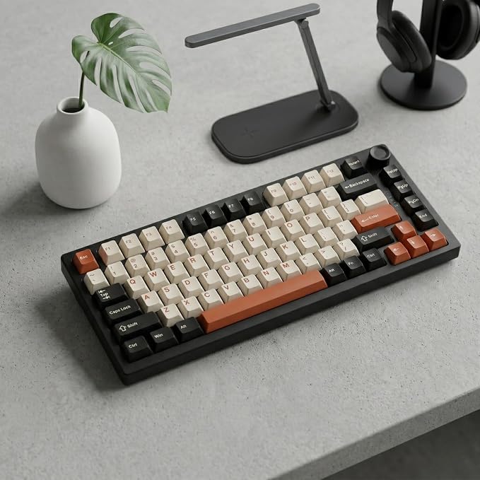 130 Keys PBT Keycaps Set, Double Shot Cherry Profile Custom Keycaps, Black White Brown Retro Style Keycap Set for Mechanical Keyboard 60% 65% 75% 87% 96% 104% Layout, MX Switches