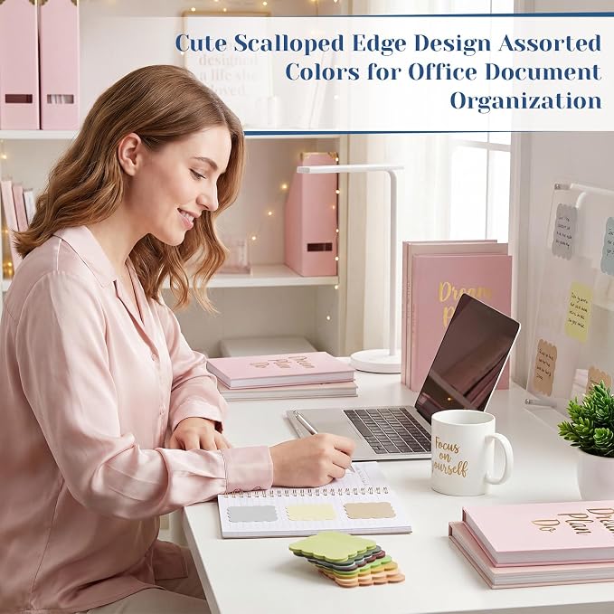 Eaasty 400 Sheets Transparent Sticky Notes 2.8x2.8 Clear Scalloped Sticky Notes 8 Pads Cute Wavy Translucent Pads Waterproof See Through Note for Bible Study Annotation School Office(Soft Morandi)