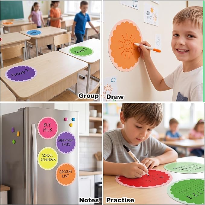 WSICSE 24 Pack Dry Erase Dots 11 Inch Circles Spots 8 Colorful Removable Whiteboard Stickers for Classroom Teachers Students Wall Table Desk & Floor Decals